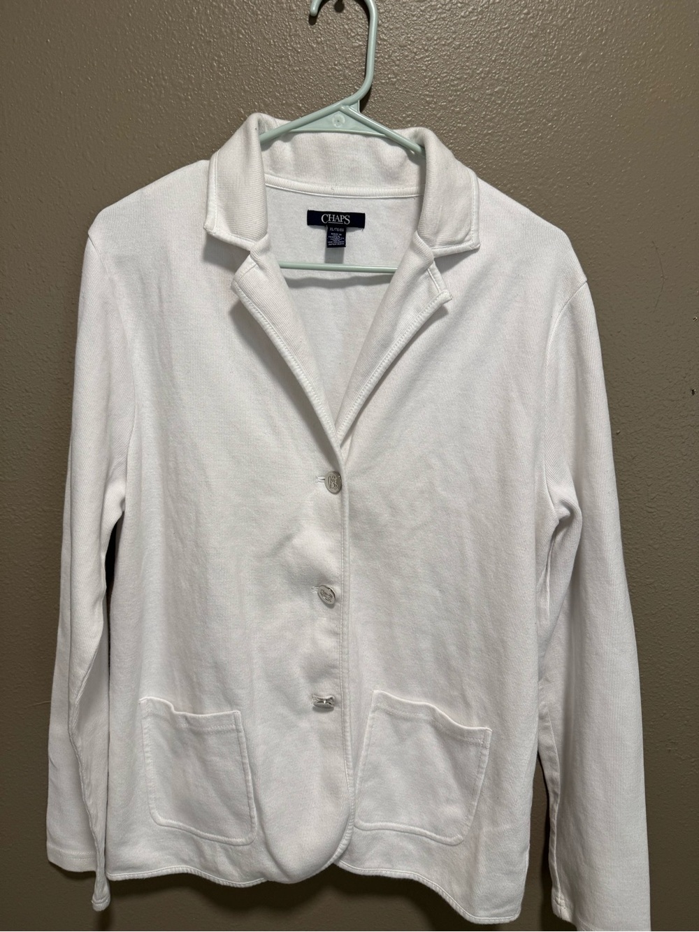 Chaps White Cotton Blazer Jacket with Patch Pockets
